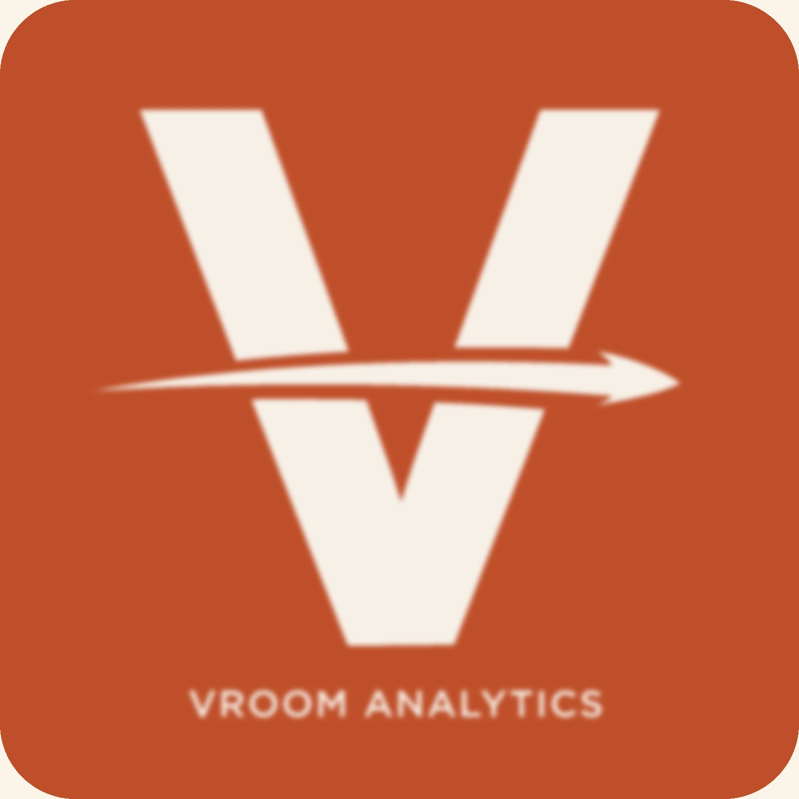Vroom Analytics logo — a cream V with an arrow swoosh on terracotta
